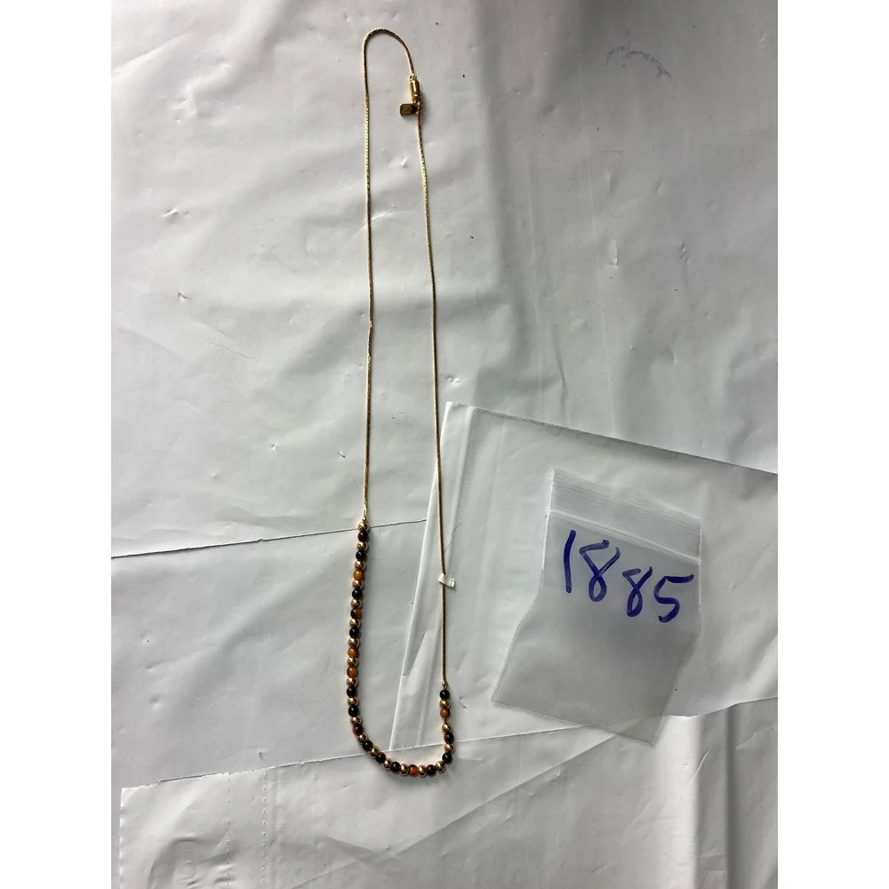 Gold Tone Beaded Necklace Tiger Eye Gemstone Accent‎